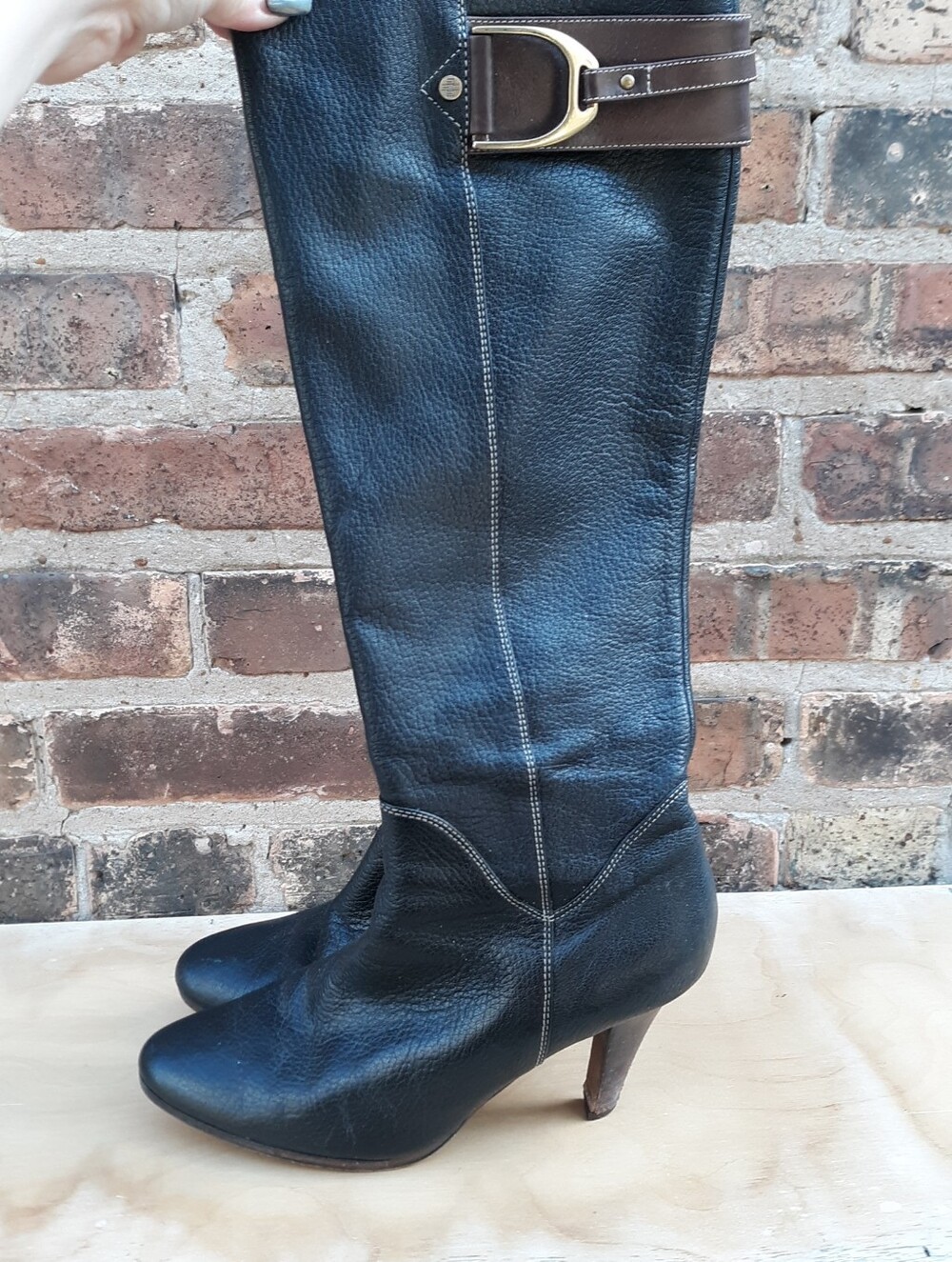 Cole Haan Nike Air Black Leather Tall Knee High Equestrian Heeled Boot Size 8.5B
